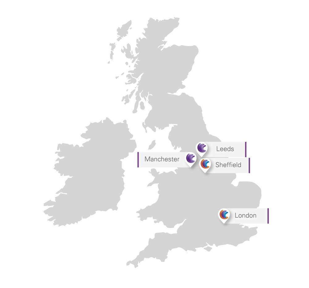 Location map for Roscoe and Trebbi Offices across the UK